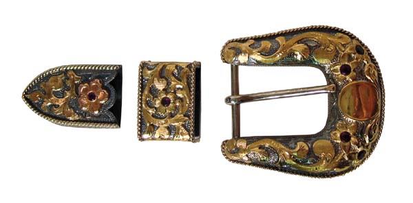Edward Bohlin Buckle Set: #5A - Sterling overlaid with gold. New condition