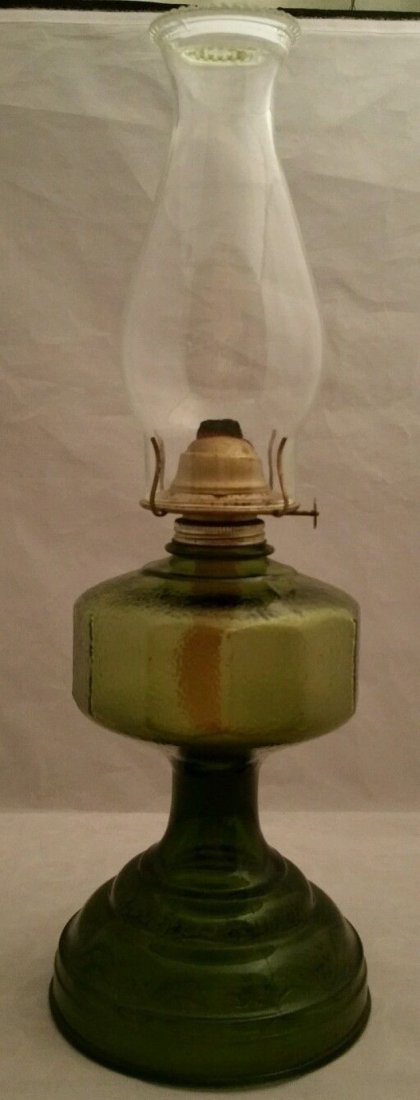 Vintage Green Depression Glass Eagle Oil Lamp Round Bas Sep 05 2018 Allurequire In Fl Vintage Green Depression Glass Eagle, Antique Green Depression Glass Oil Lamp