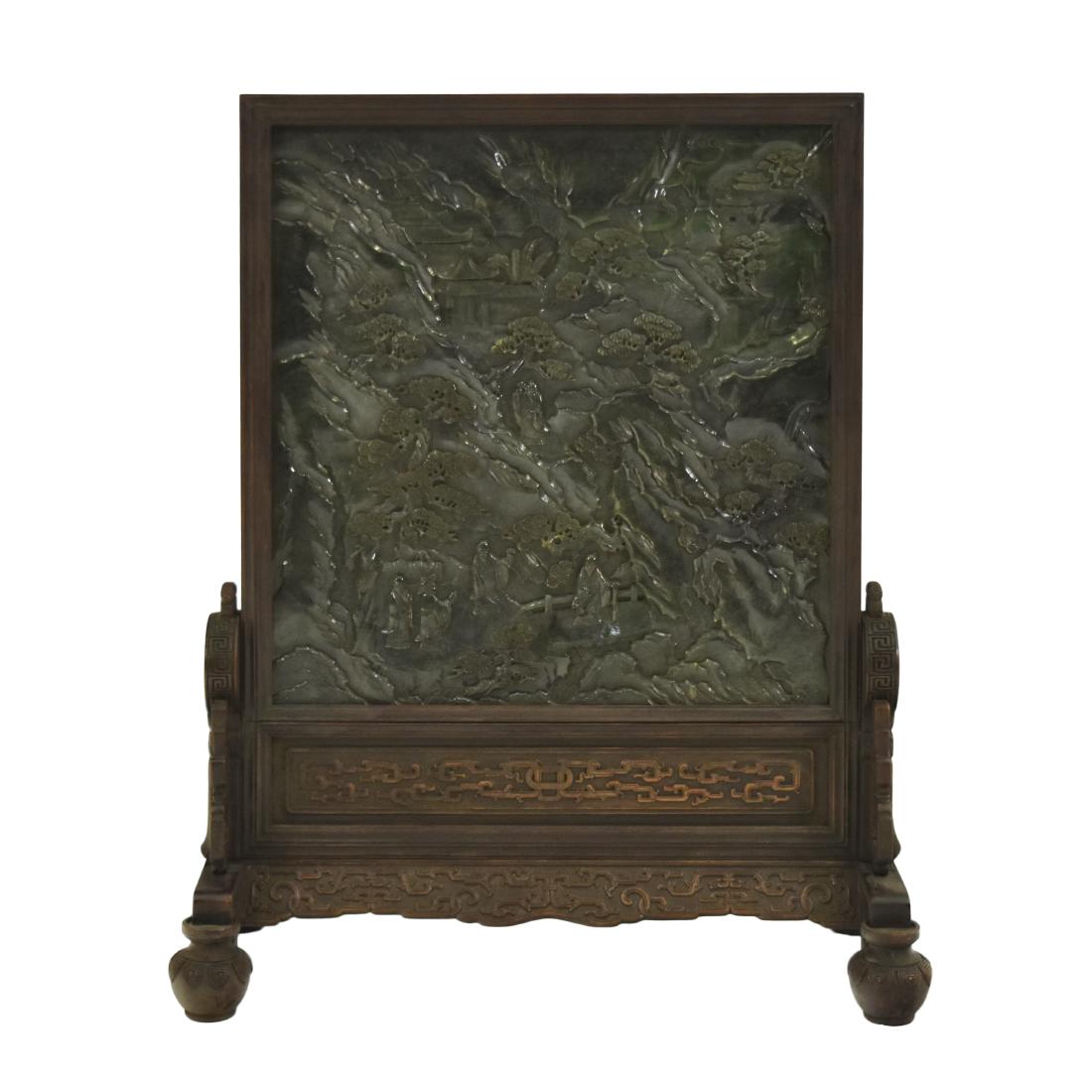 LARGE GREEN JADE TABLE SCREEN W HARDWOOD FRAME (1 of 14)