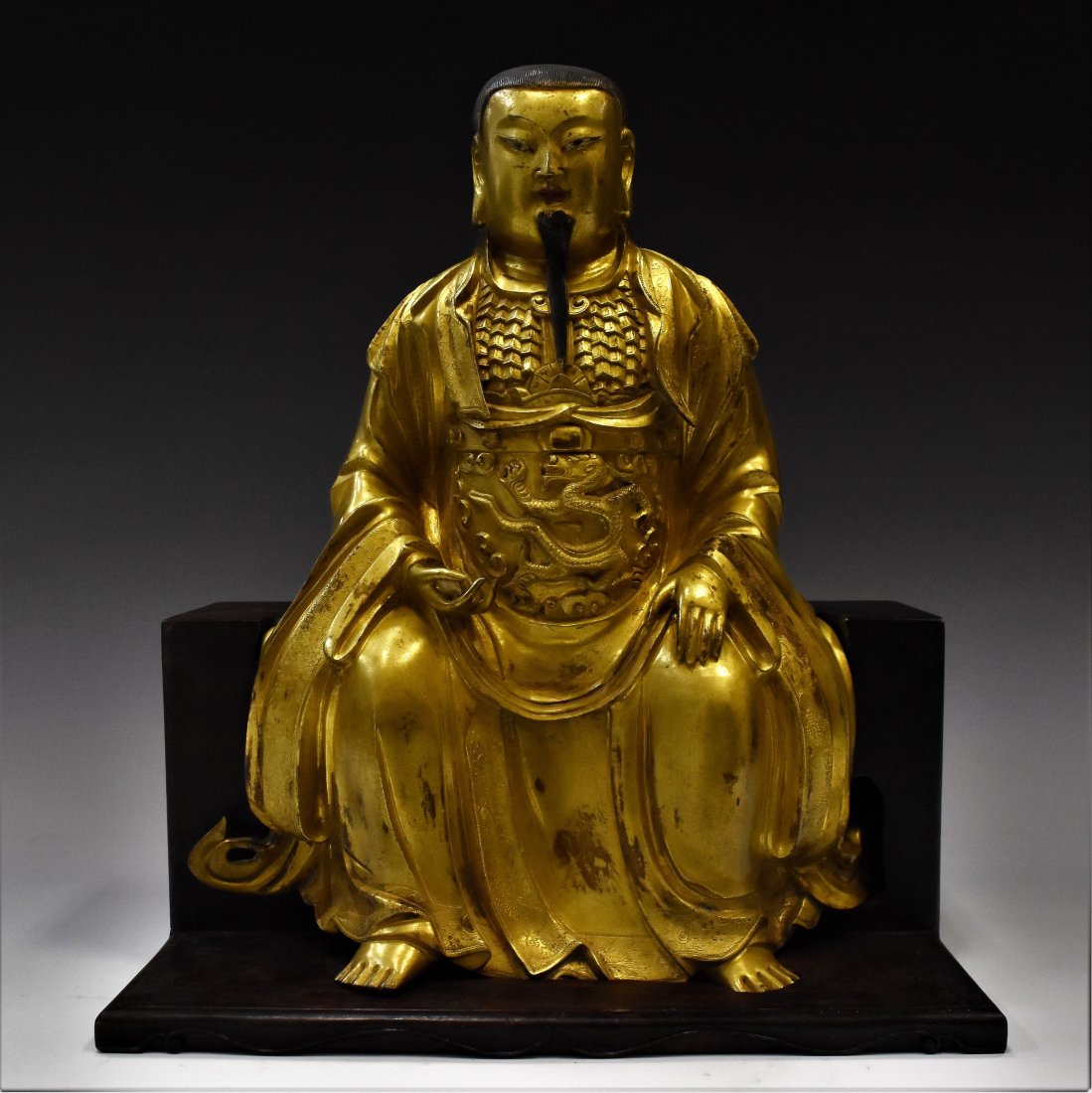 MING SEATTED BUDDHA ON SOLID WOODEN STAND (1 of 9)