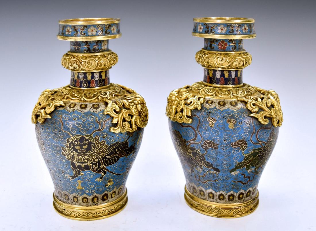 PAIR OF GILT BRONZE DRAGON AND CLOISONNE VASES (1 of 11)