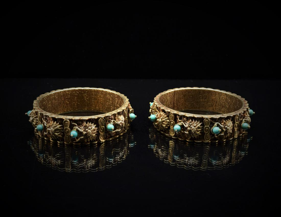 PAIR OF CHINESE FILLEGRE INLAID BANGLES (1 of 10)