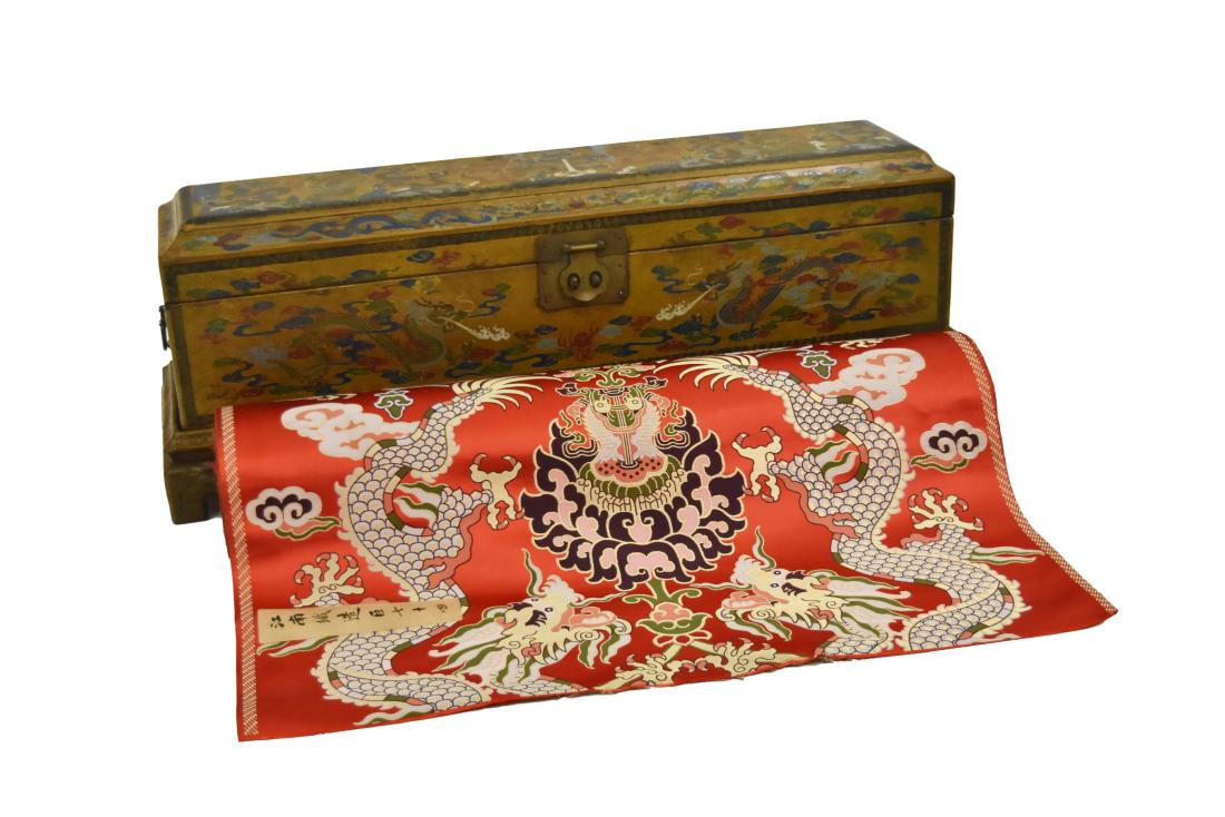 19TH C. CHINESE DRAGON SILK ROLL IN BOX (1 of 14)