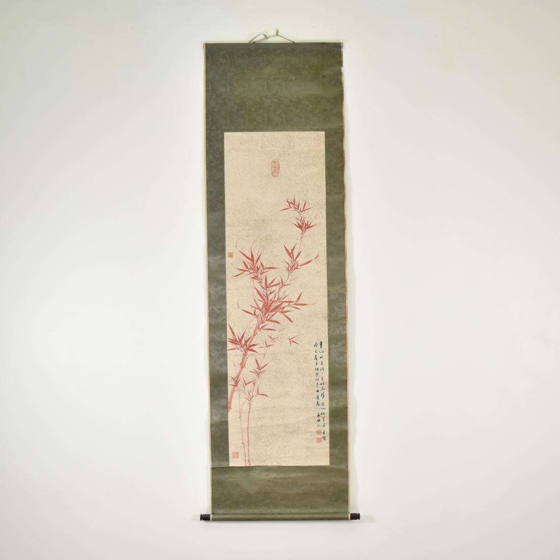 CHINESE SCHOOL, RED BAMBOO PAINTING SCROLL (1 of 10)