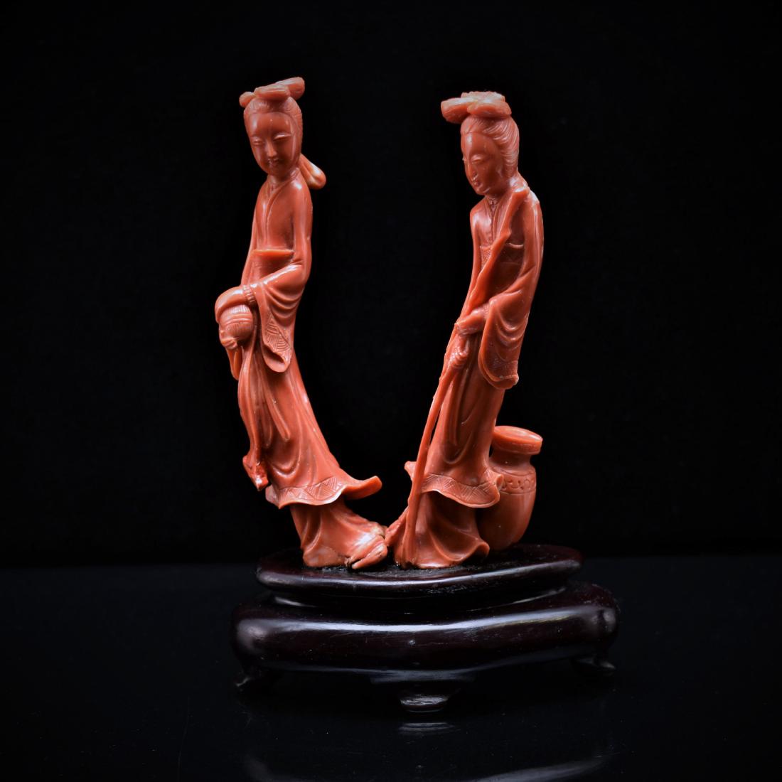 A FINE CARVED RED CORAL OF LADIES FIGURINES (1 of 9)