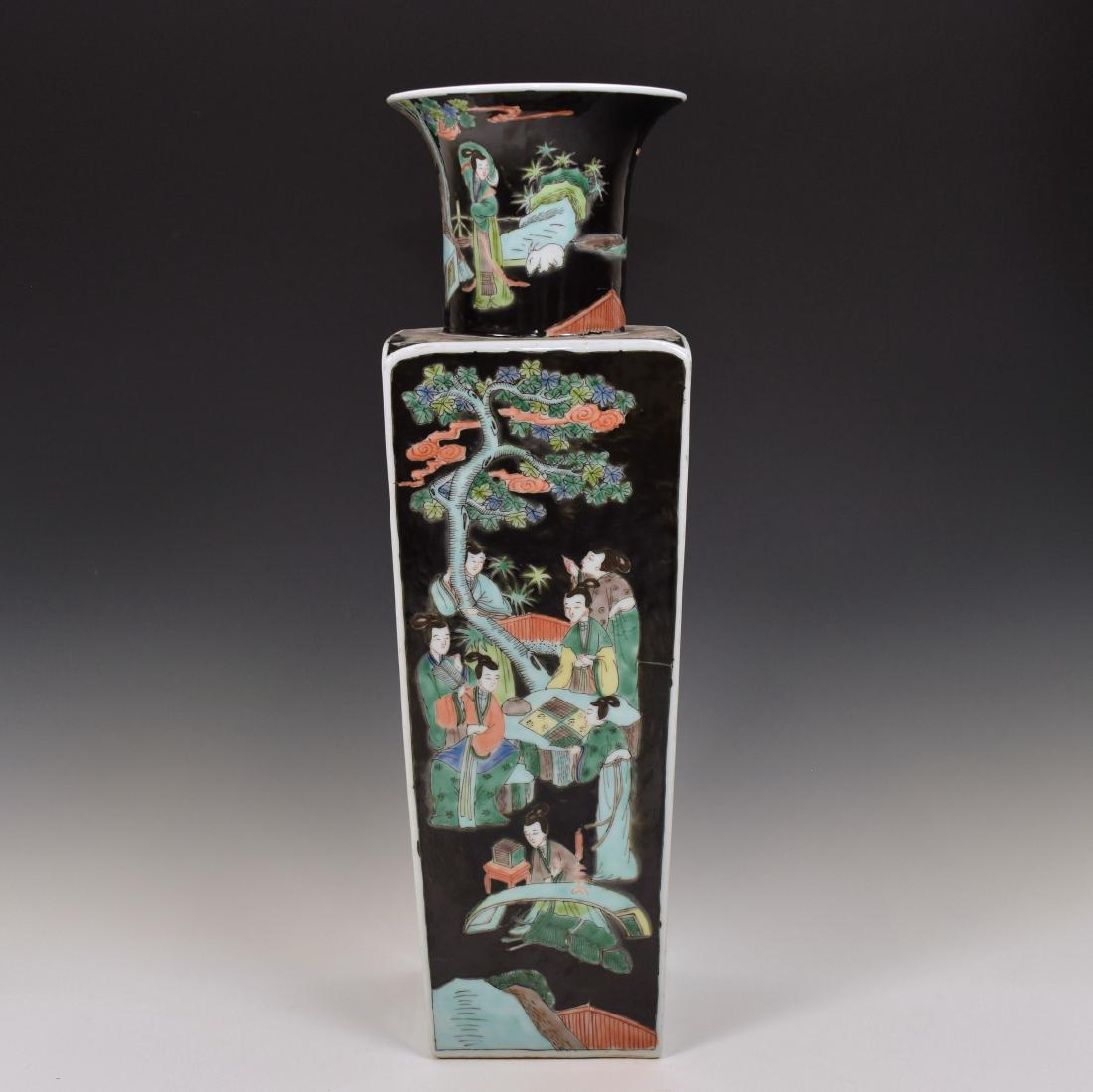 CHINESE KANGXI FAMILLE NOIRE SQUARE VASE (1 of 10)