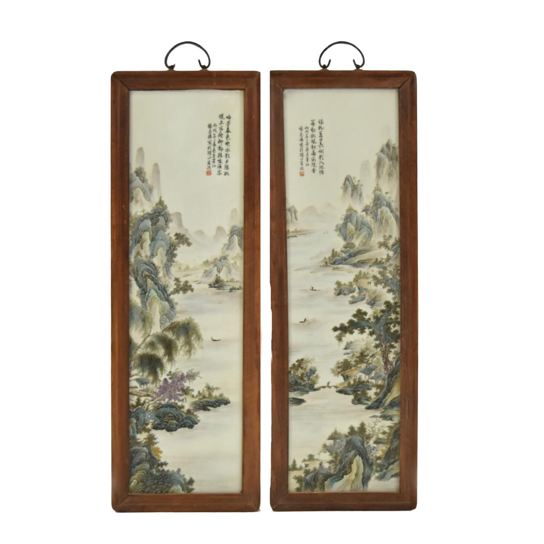 PAIR OF FRAMED PORCELAIN PAINTING (1 of 9)