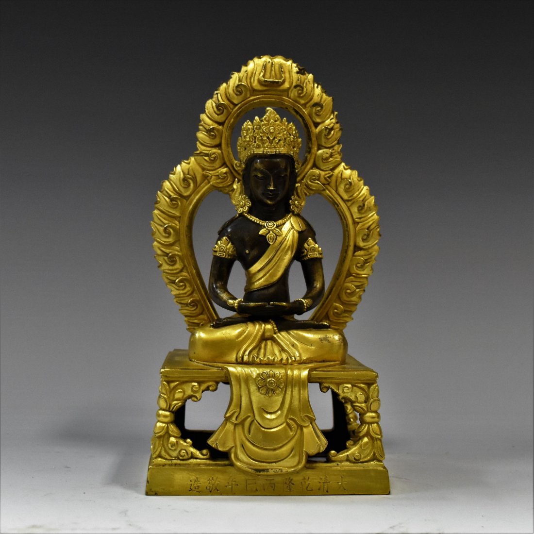 QING GILT BRONZE BUDDHA, QIANLONG MARK (1 of 10)