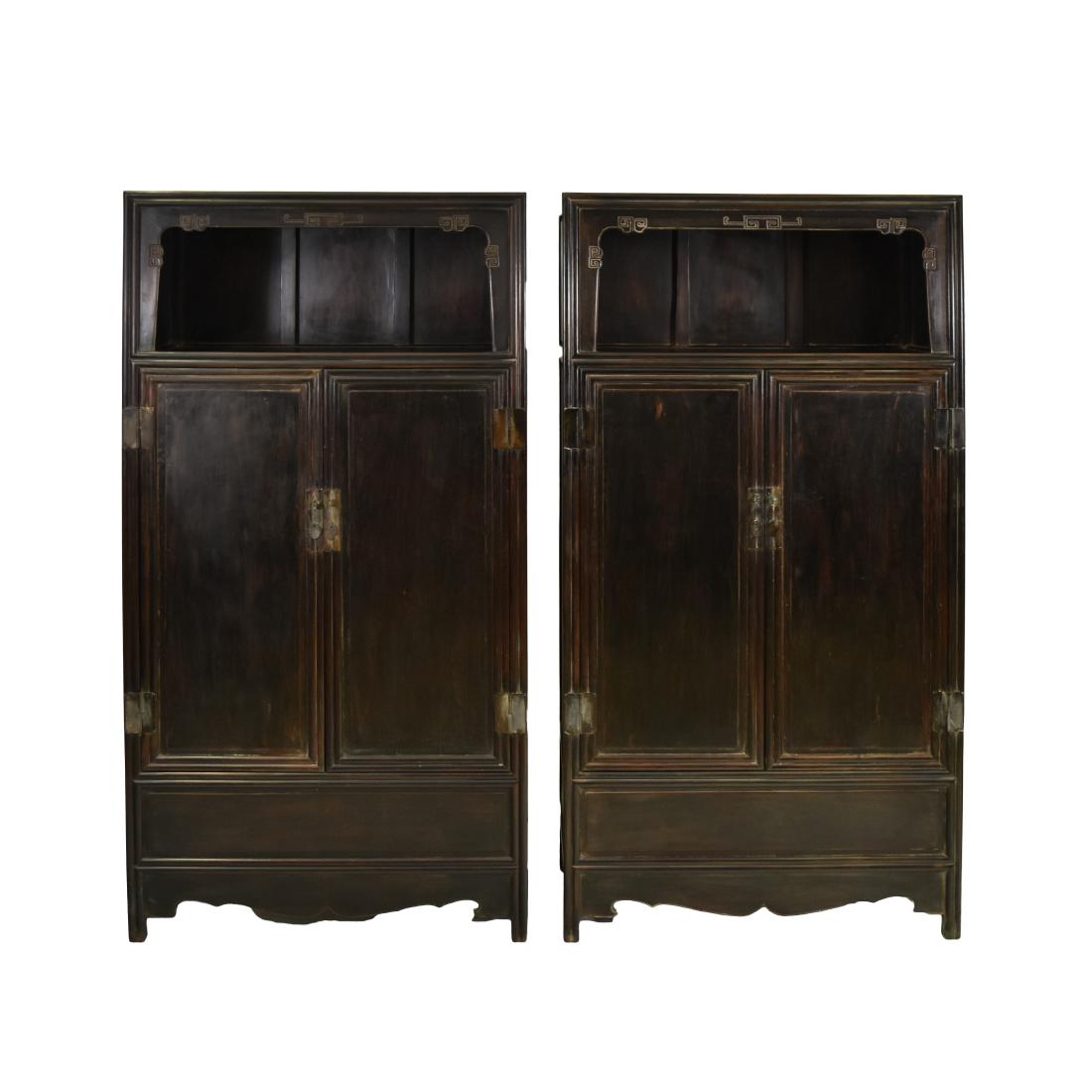 PAIR ANTIQUE CHINESE BRASS-MOUNTED ZITAN CABINETS (1 of 12)