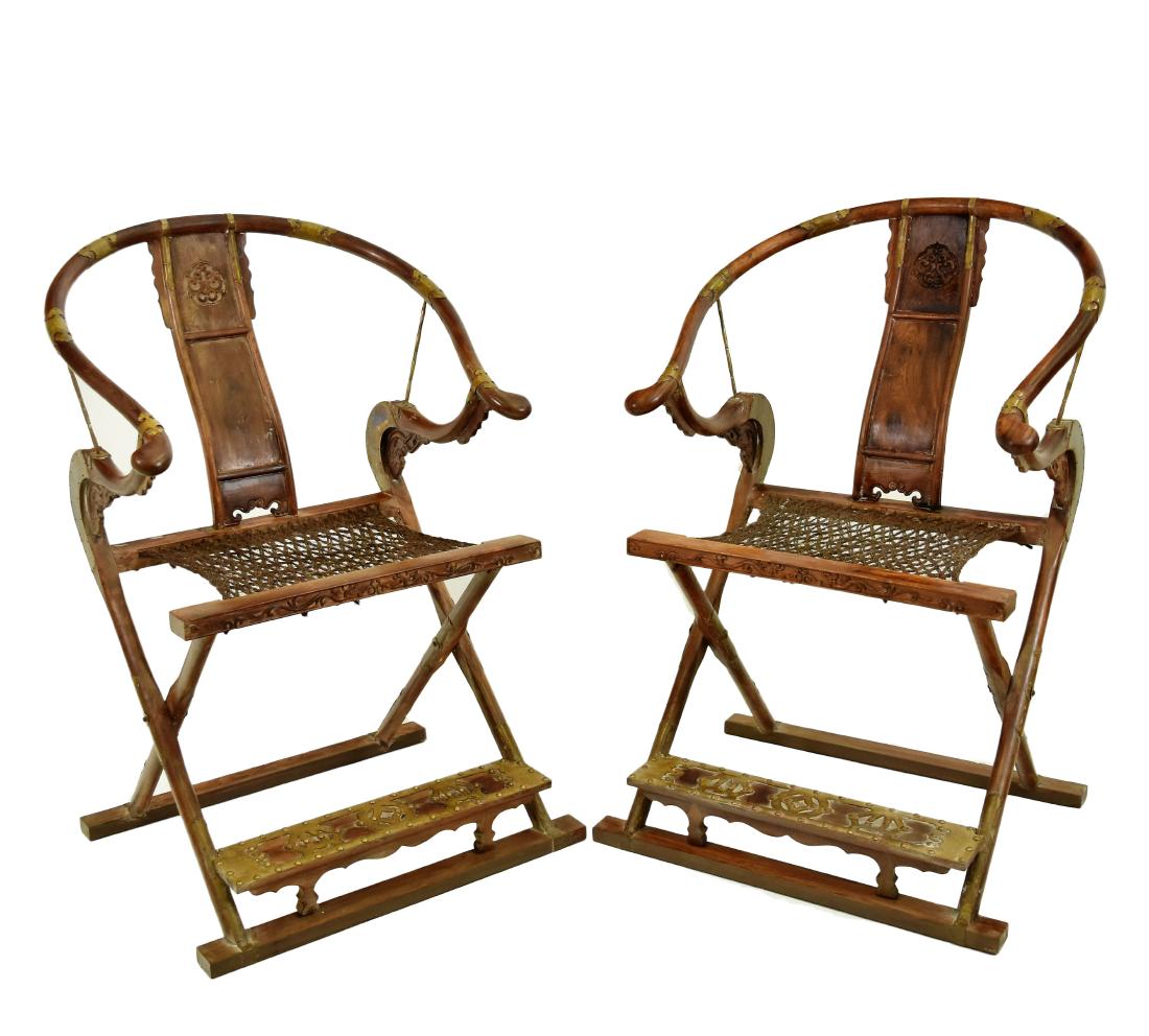 PAIR OF BRASS-MOUNTED HUANGHUALI FOLDING CHAIRS (1 of 20)