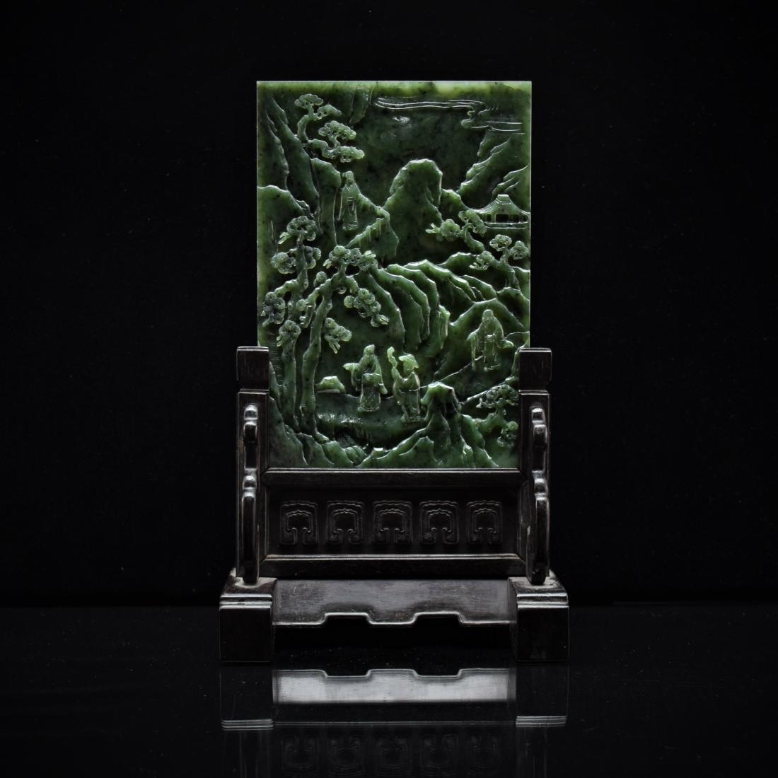 CARVED SPINACH GREEN JADE TABLE SCREEN (1 of 9)