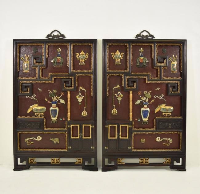 CLOISONNE AND HARDSTONES INLAID LACQUERED WALL PLAQUE (1 of 20)