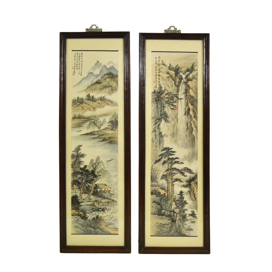 PAIR OF FRAMED CHINESE LANDSCAPE PAINTINGS (1 of 11)