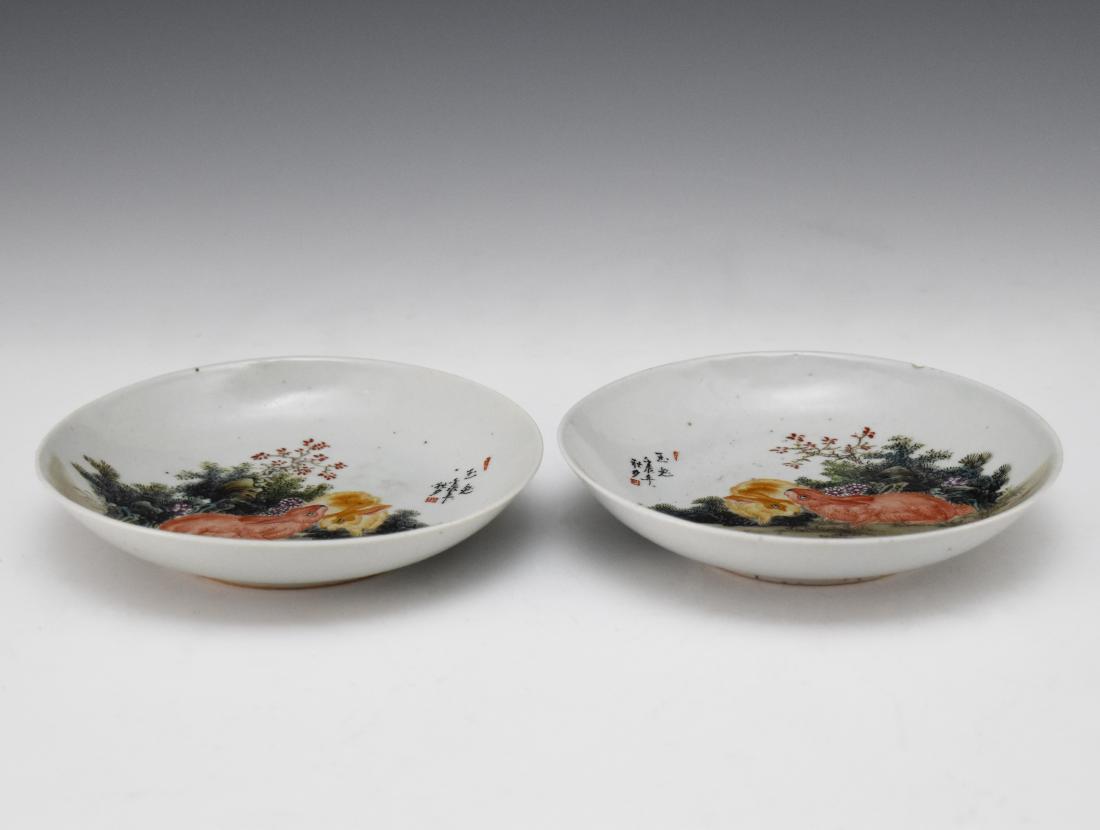 PAIR OF 20TH C CHINESE FAMILLE ROSE HARE PORCELAIN (1 of 7)