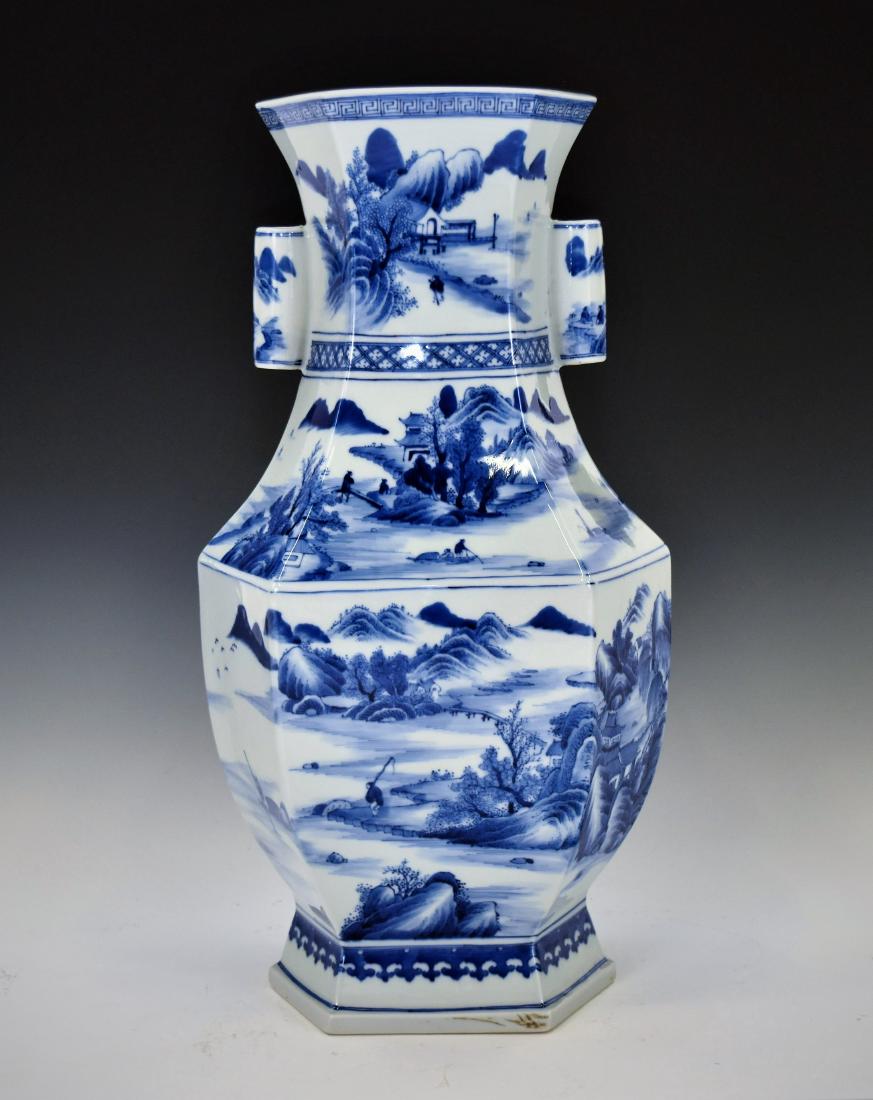 BLUE & WHITE HEXAGONAL BALUSTER PORCELAIN ARROW VASE (1 of 11)