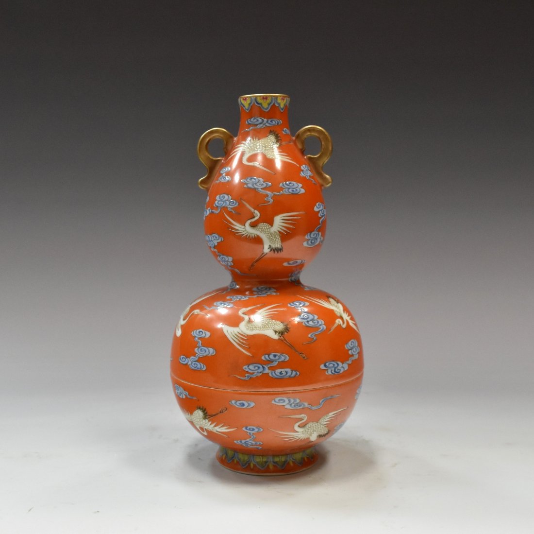CRANE & CLOUDS DOUBLE GOURD PORCELAIN VASE (1 of 9)