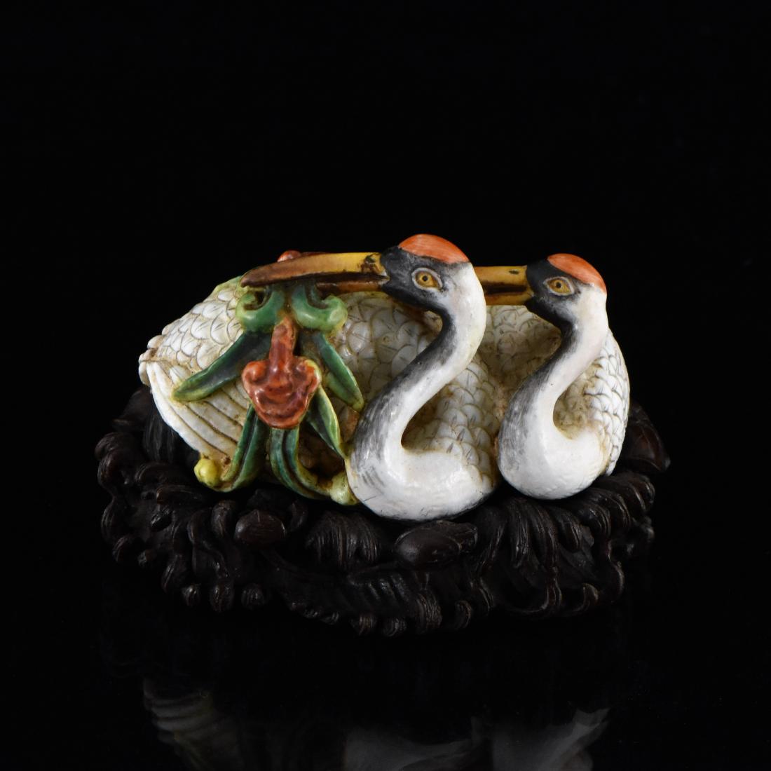 18/19TH C RARE QIANLONG STORKS PORCELAIN SCULPTURE ON (1 of 8)