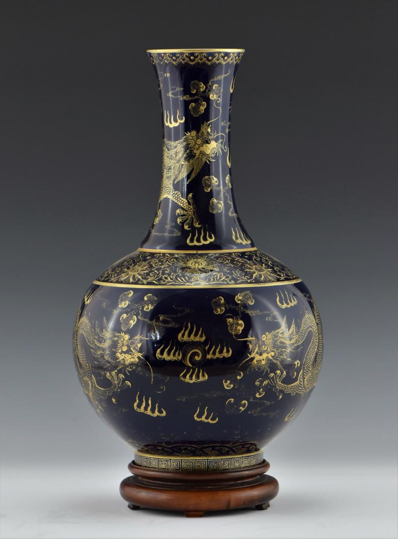 CHINESE GILT DRAGON OVER BLUE GROUND CELESTIAL VASE (1 of 10)