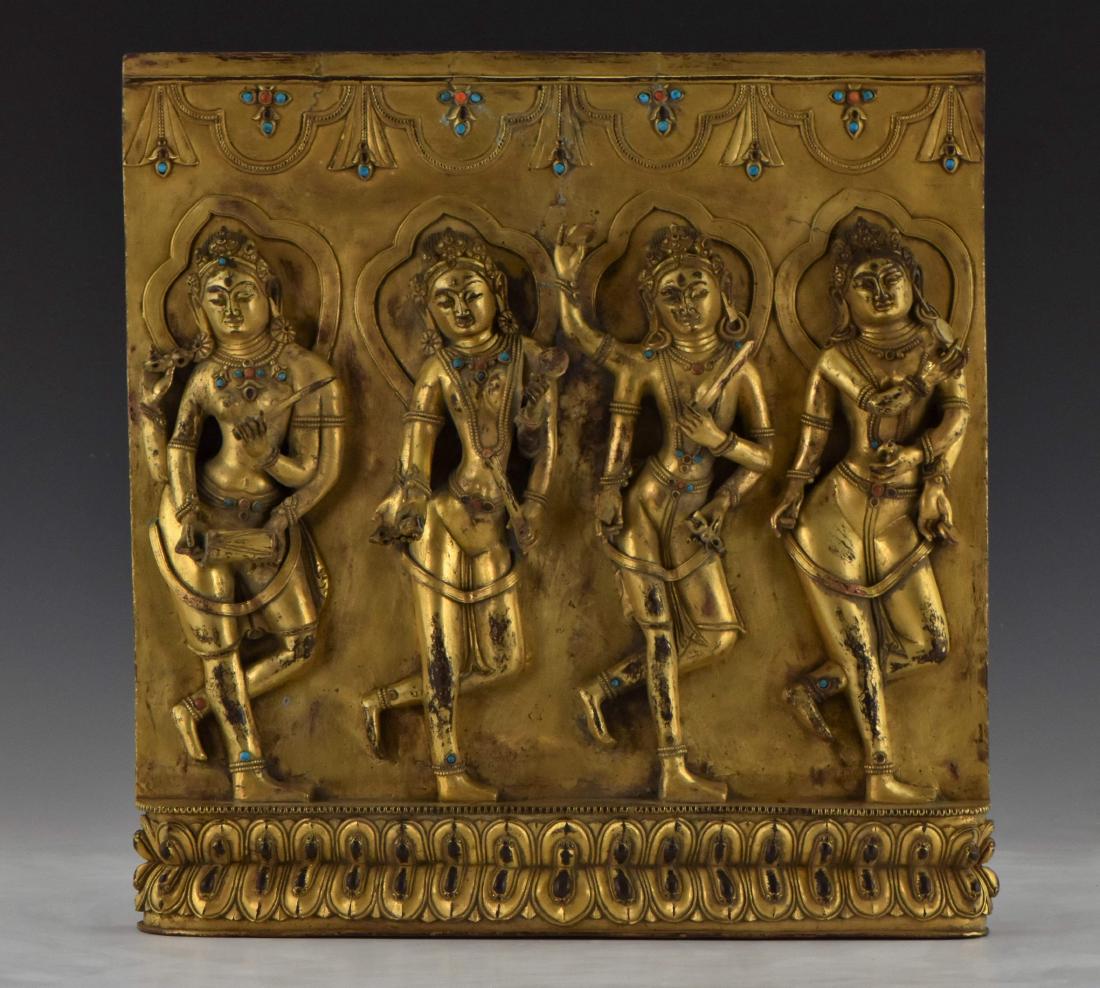MING DYNASTY GILT BRONZE BUDDHIST SCULPTURE PLAQUE (1 of 14)