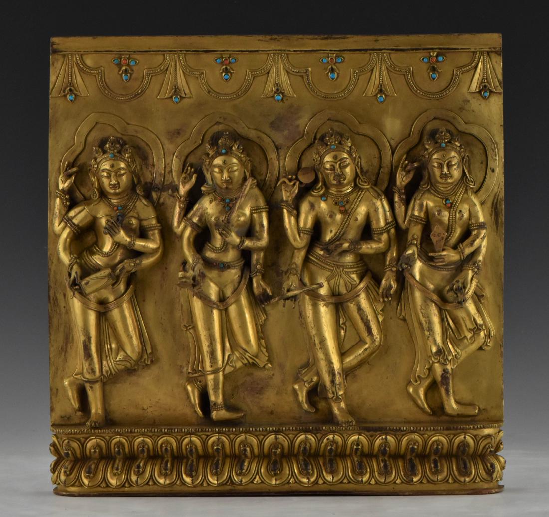 MING DYNASTY GILT BRONZE BUDDHIST SCULPTURE PLAQUE (1 of 11)