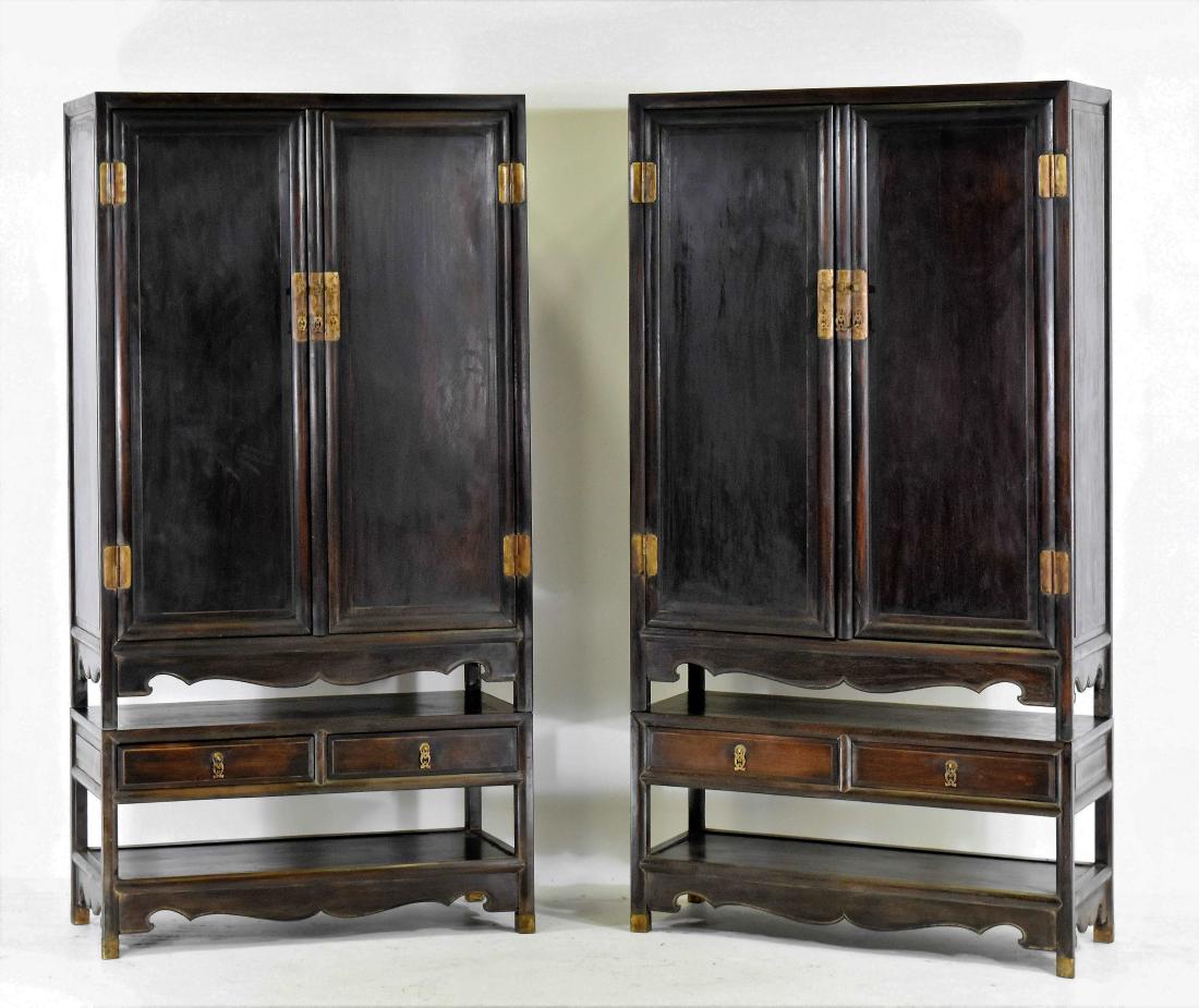 19TH C PAIR ZITAN ROUND-CORNER DRAWERS CABINETS (1 of 9)