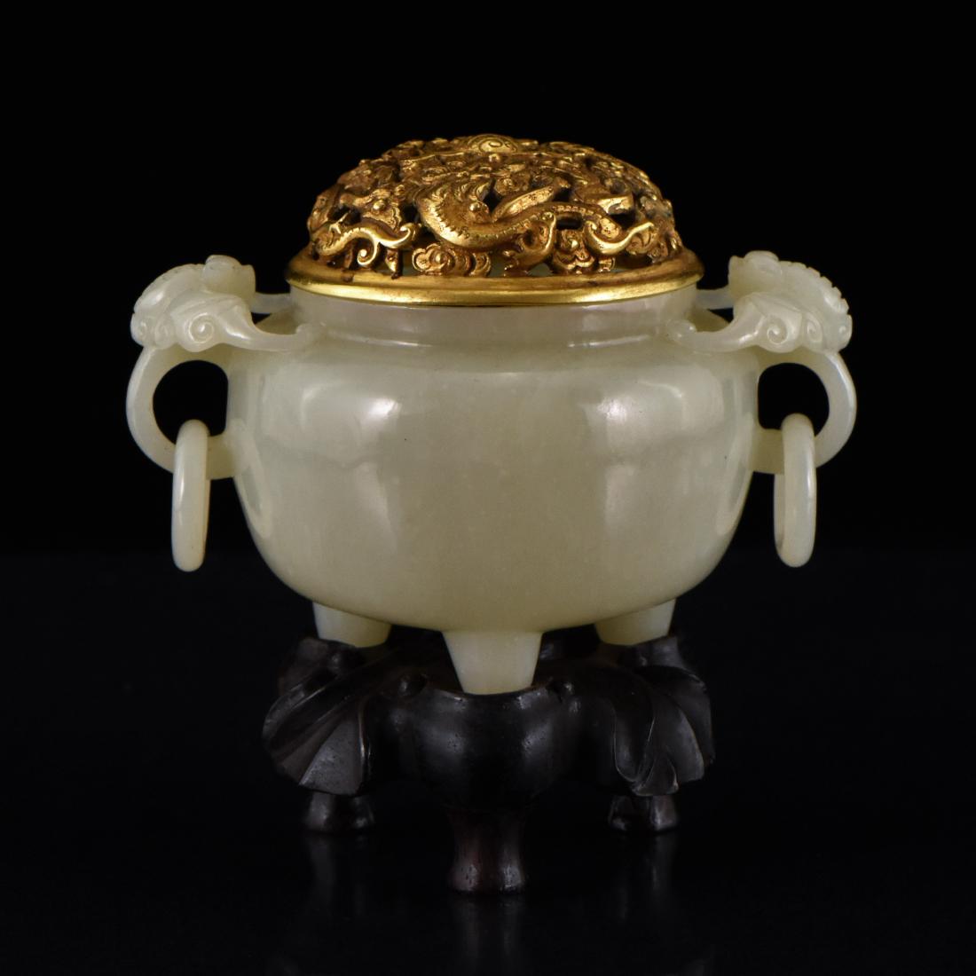 JADE & GILT BRONZE COVERED CENSER ON STAND (1 of 10)