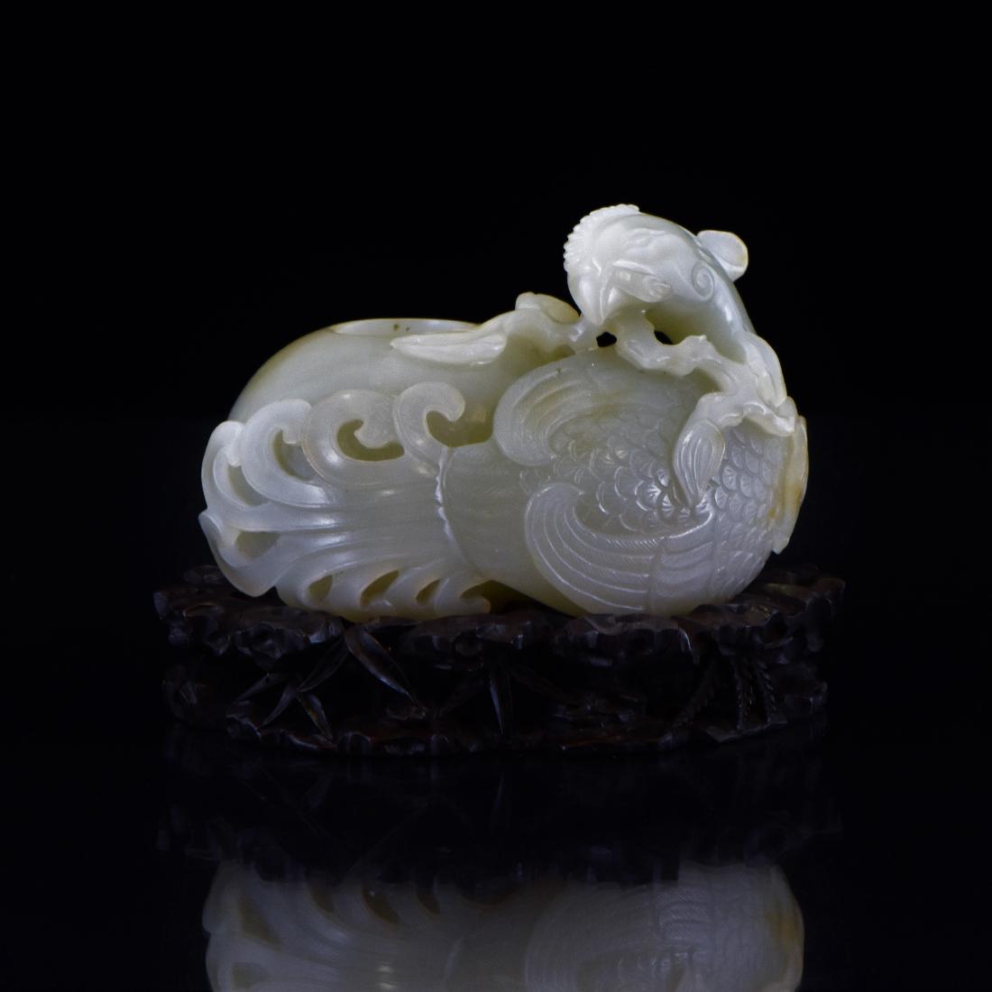 CARVED CHINESE CELADON JADE OF PHOENIX INK WELL (1 of 7)