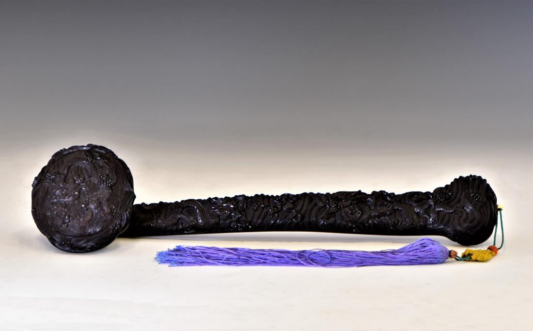 DRAGON CARVED CHINESE ZITAN RUYI SCEPTER (1 of 10)
