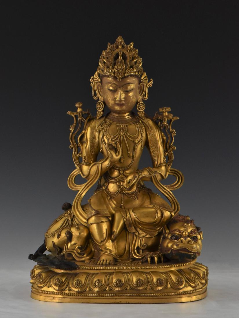GILT BRONZE BUDDHA OF WUTAISHAN MANJUSHRI RIDING A LION (1 of 9)