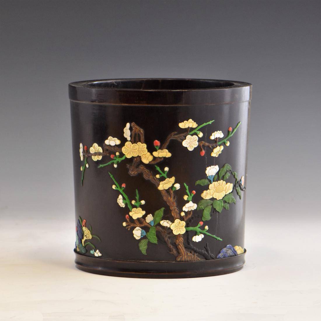 SEMI-PRECIOUS STONES INLAID ZITAN BRUSH POT (1 of 7)
