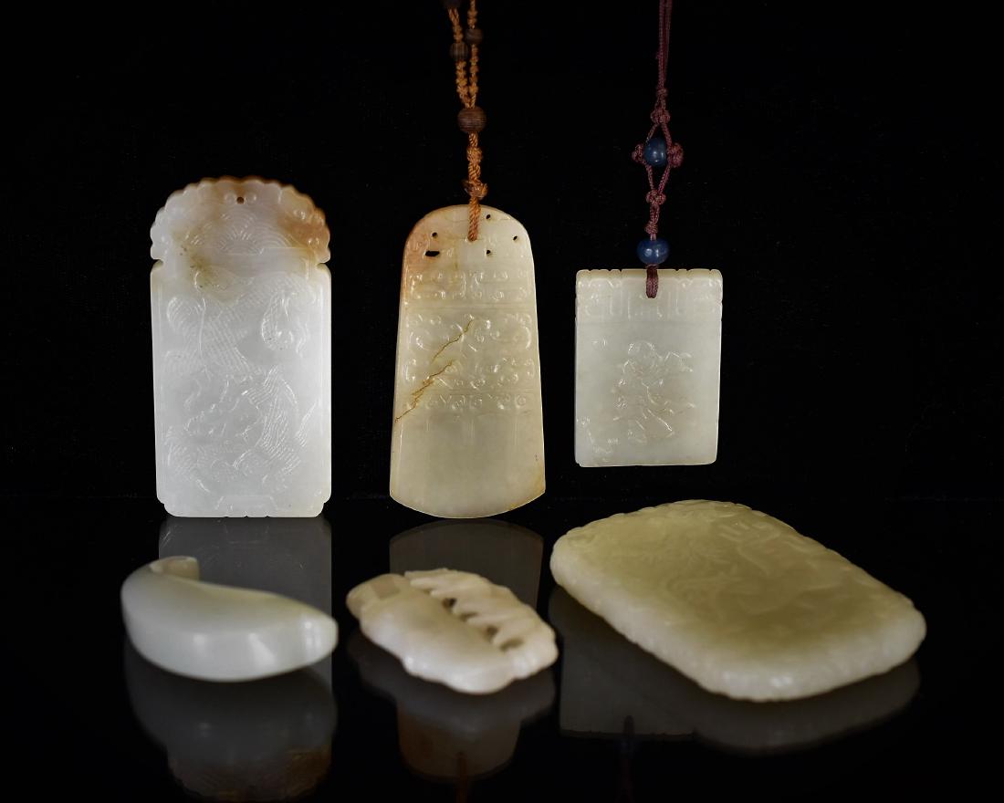 GROUP OF 6 (SIX) PCS CARVED JADE PENDANTS (1 of 6)
