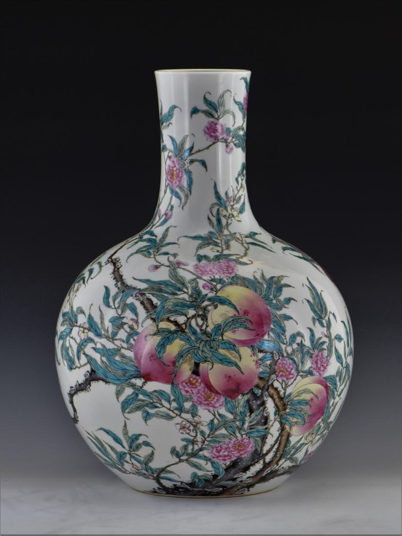 LARGE FAMILLE ROSE PEACH CELESTIAL VASE  (1 of 12)