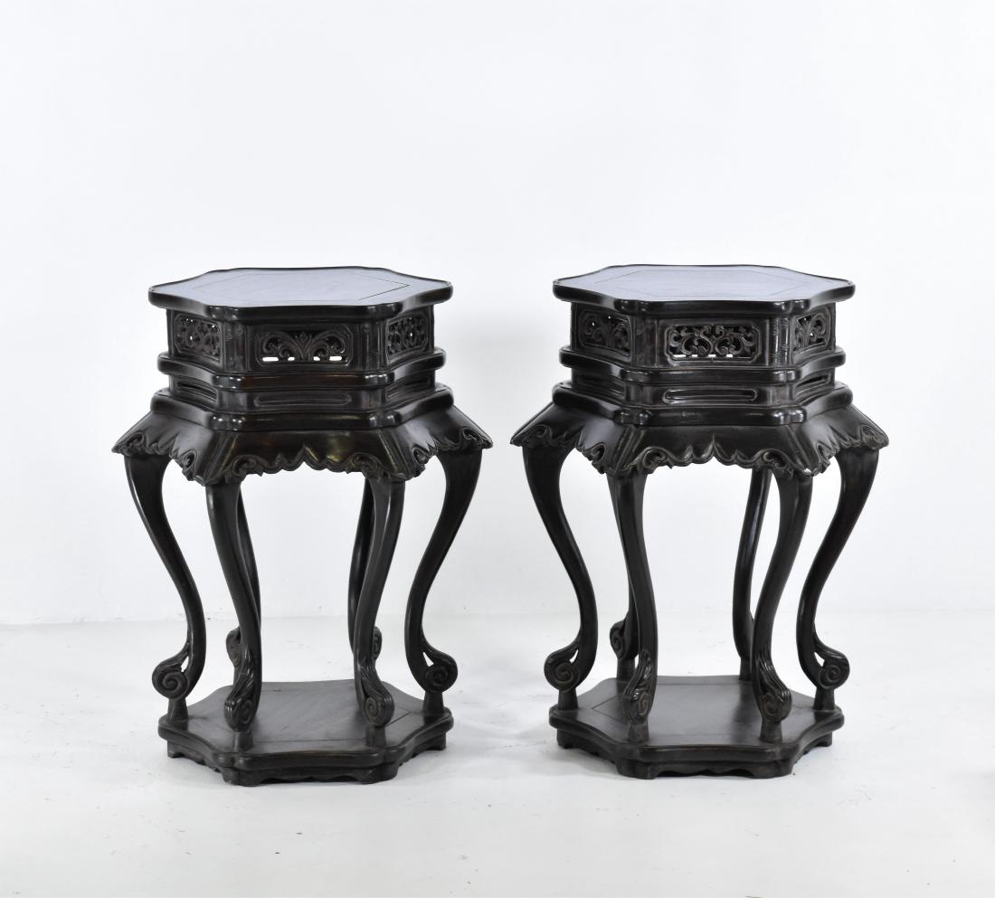 PAIR OF ZITAN HEXAGONAL FLORI-FORM STANDS (1 of 9)
