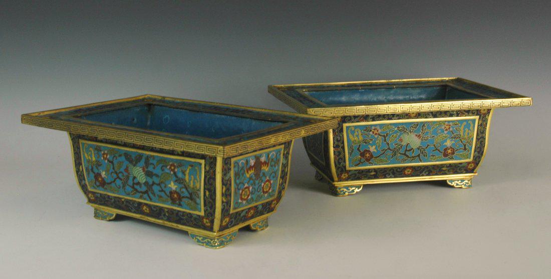 PAIR OF GILT BRONZE & CLOISONNE RECTANGULAR PLANT POT (1 of 10)