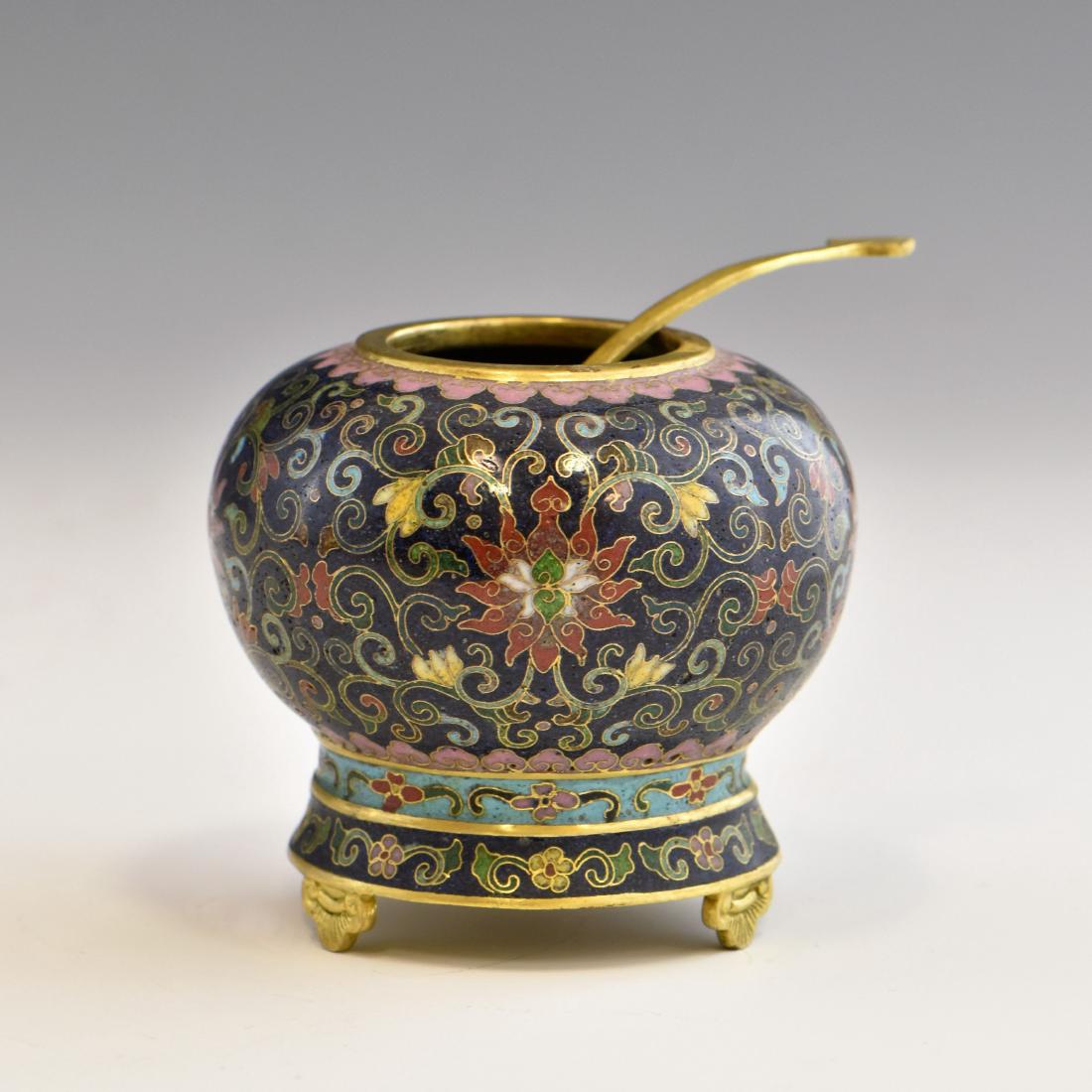 GILT CLOISONNE ENAMEL JAR WITH LADLE (1 of 5)
