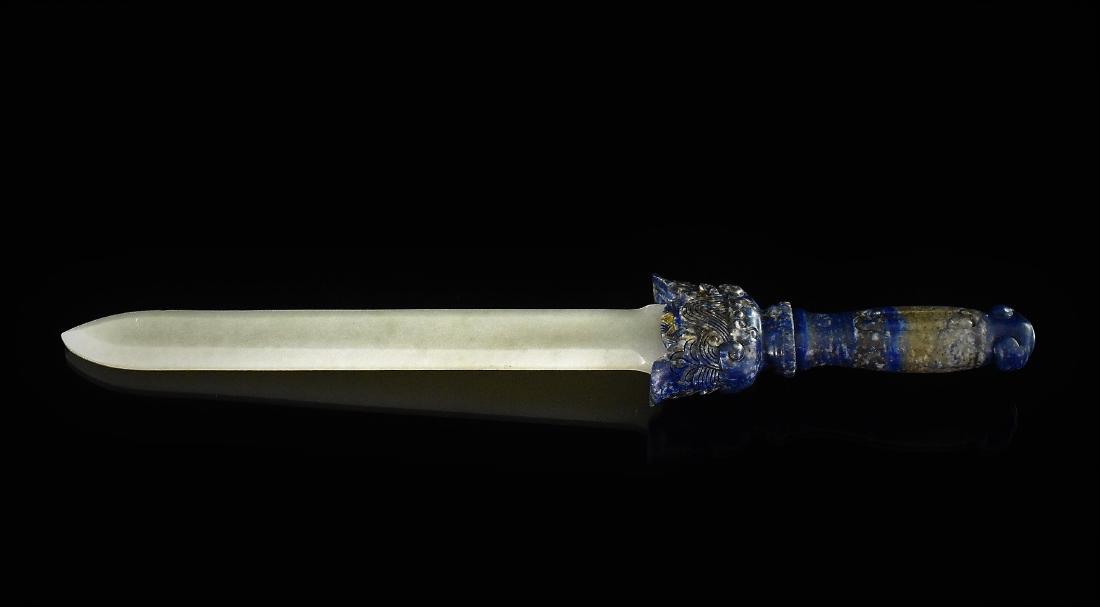 LAPIS LAZULI & JADE LETTER OPENER IN SHAPE OF BLADE (1 of 7)