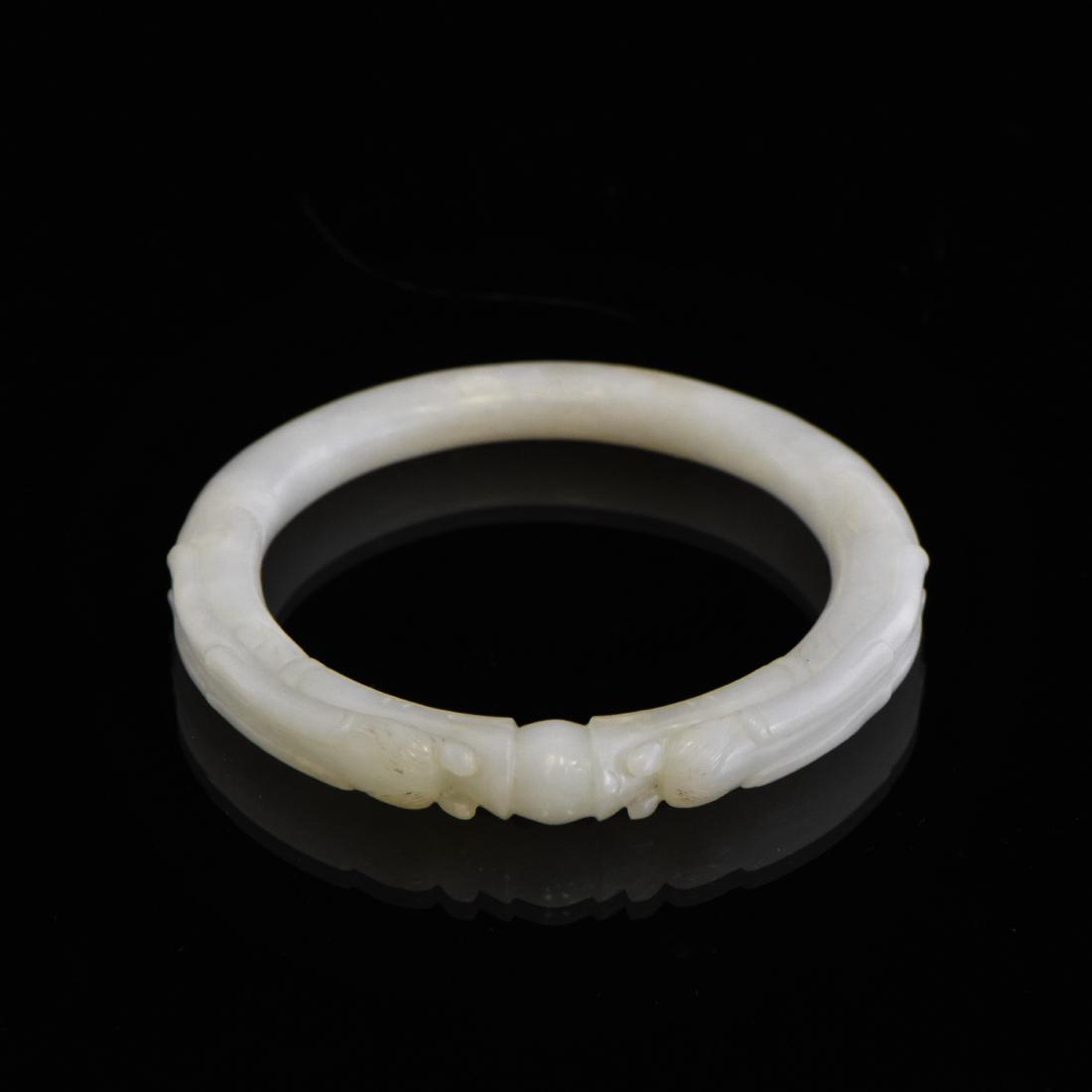 DOUBLE DRAGONS CARVED WHITE JADE BANGLE (1 of 10)