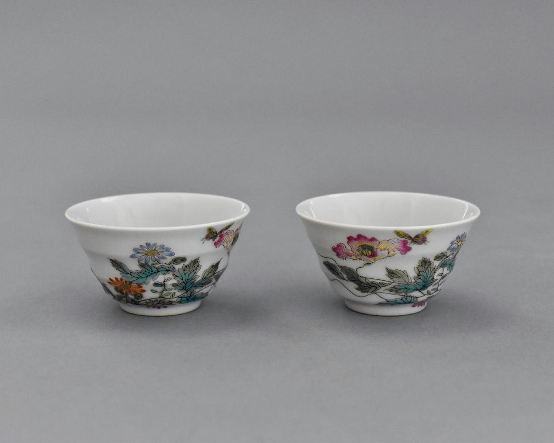 PAIR OF BUTTERFLY OVER BLOOMS PORCELAIN CUPS (1 of 8)