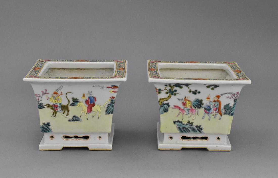 PAIR OF SQUARE PORCELAIN PLANT POTS (1 of 10)