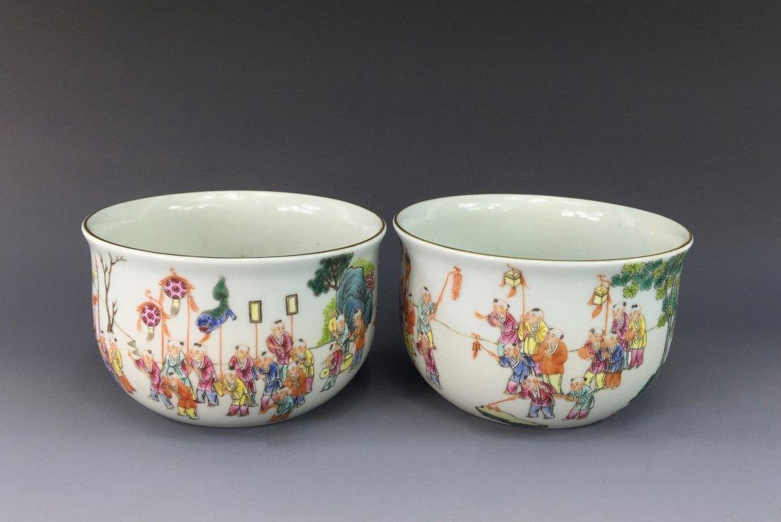 PAIR OF FAMILLE ROSE LANTERN FESTIVAL BOWLS (1 of 9)