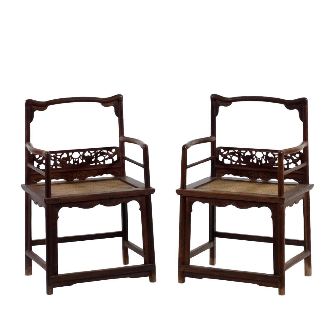 PAIR OF CARVED HUANGHUALI ROSE CHAIRS, MEIGUI YI (1 of 10)