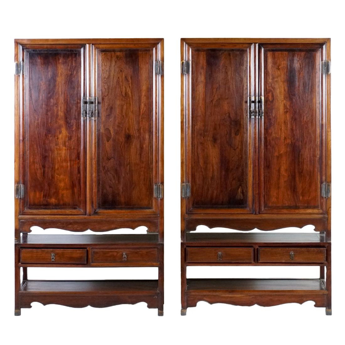 PAIR HUANGHUALI ROUND-CORNER DRAWERS CABINETS (1 of 10)