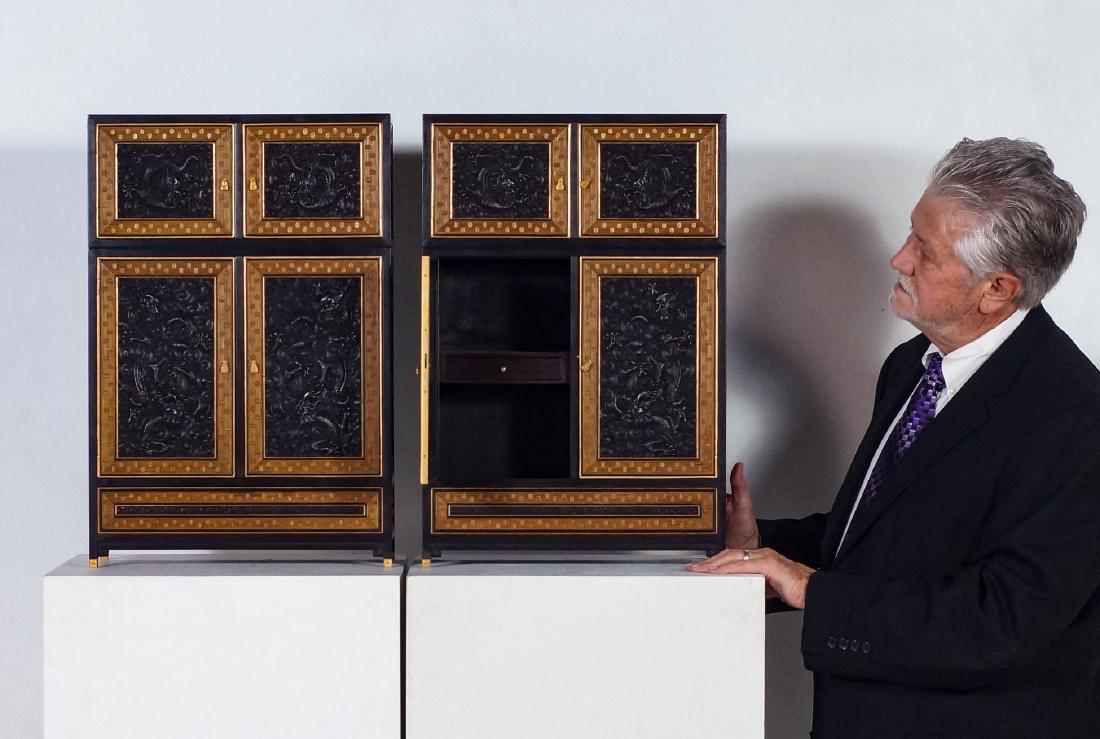 PAIR OF 19TH C BAMBOO INLAID ZITAN SCHOLAR CABINETS (1 of 11)