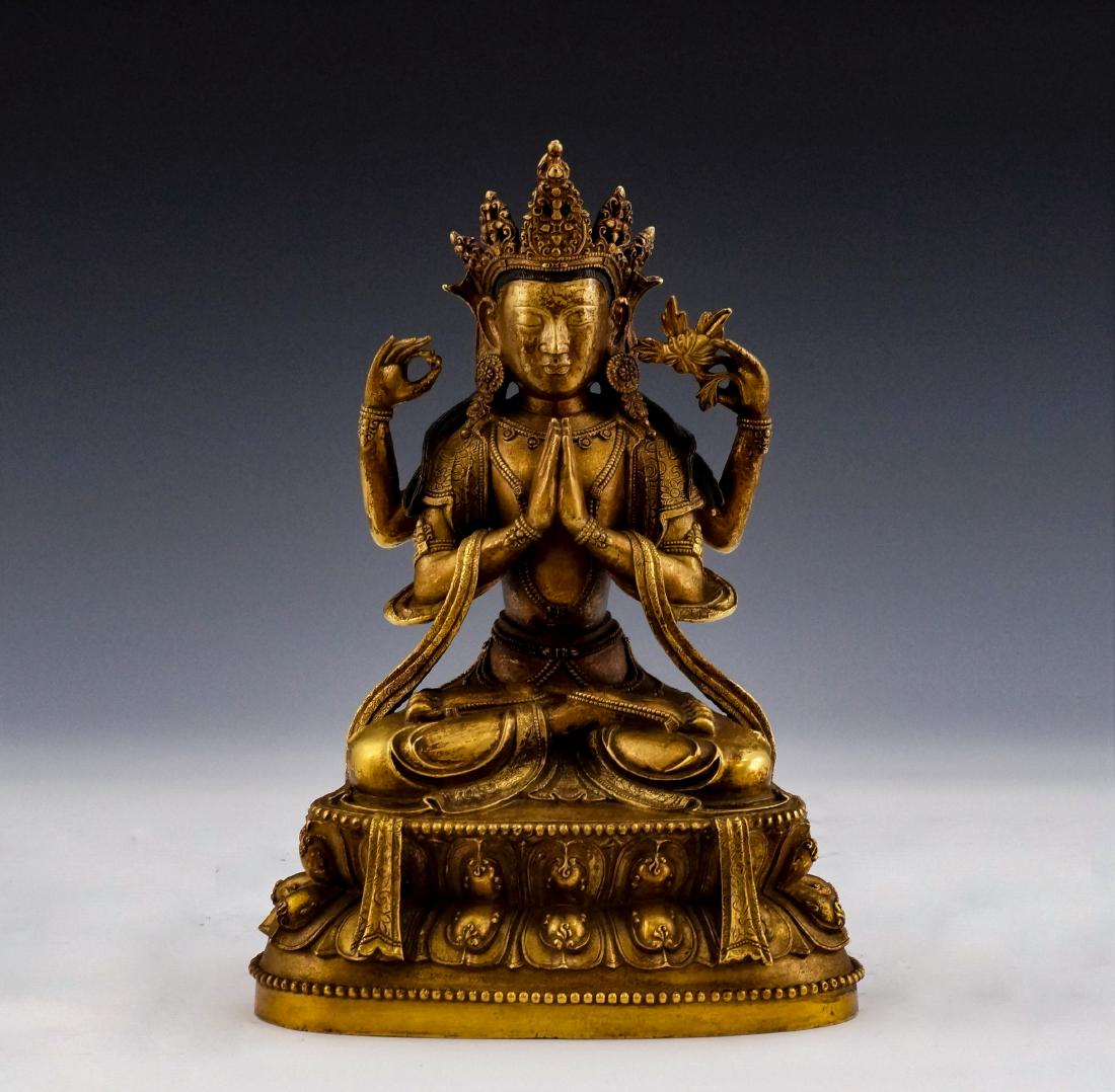 MING GILT BRONZE BUDDHA OF FOUR ARMS AVALOKITESHVARA (1 of 13)