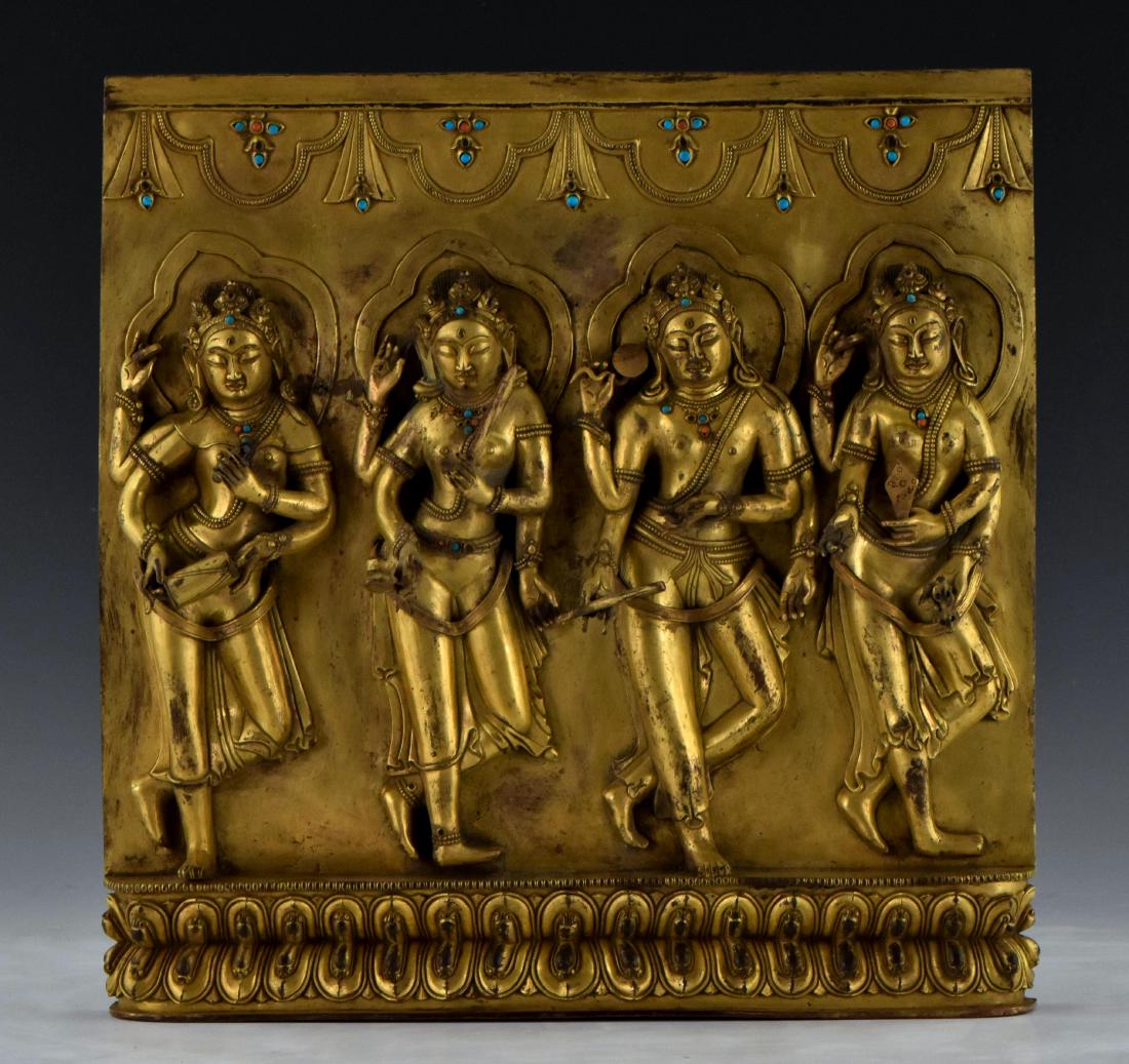MING DYNASTY GILT BRONZE BUDDHIST SCULPTURE PLAQUE (1 of 11)