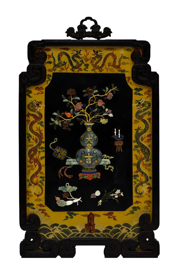 CLOISONNE AND HARDSTONES INLAID WALL SCREEN (1 of 10)