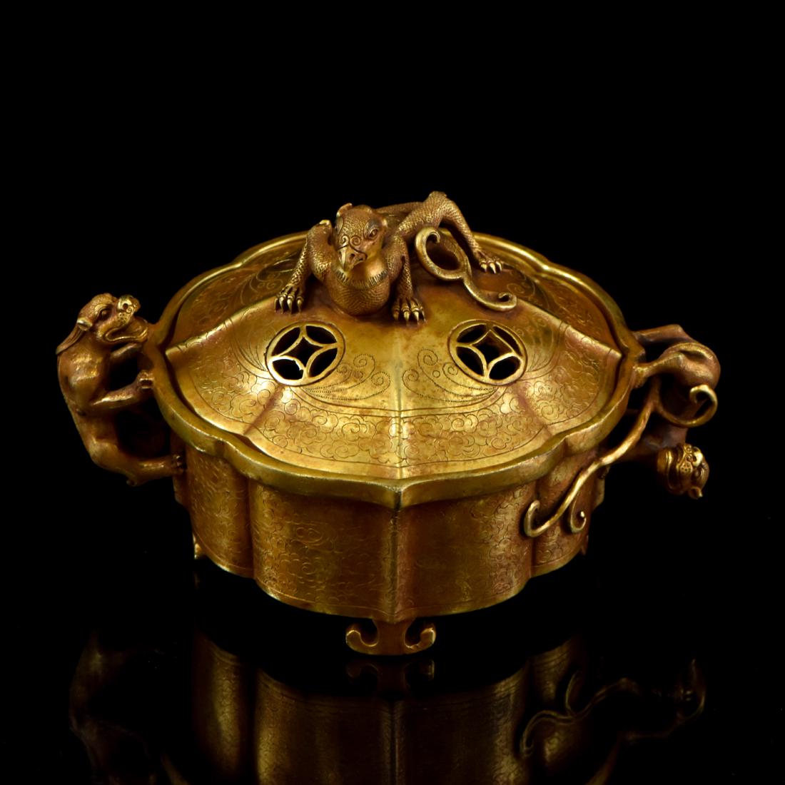 CHINESE KANGXI GILT BRONZE COVERED CENSER (1 of 11)