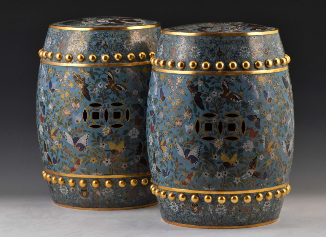 PAIR OF QING GILT BRONZE CLOISONNE ENAMEL GARDEN STOOLS (1 of 12)