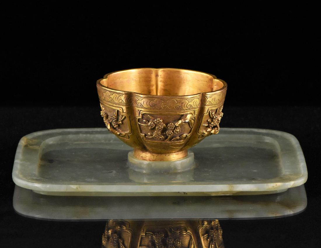 GILT BRONZE BOWLS AND JADE TRAY (1 of 10)