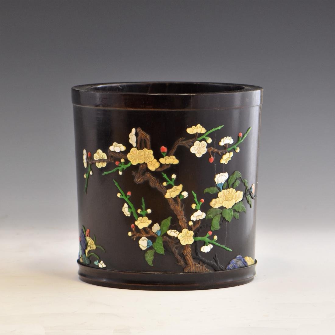 SEMI-PRECIOUS STONES INLAID ZITAN BRUSH POT (1 of 7)